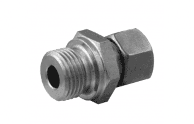 Rostfri BSP 1/4" - 6S (M14x1,5) hane inskruvningskoppling med skärring och svivelmutter