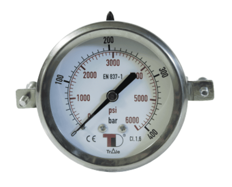 Manometer med bakanslutning och monteringsklämma | DN 63 | glycerinfylld | 1/4" BSP | 0-60 bar