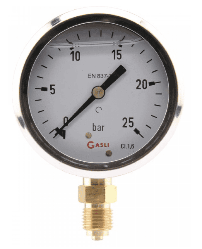 Manometer med bottenanslutning 63mm rostfri glycerinfylld 0-6 bar