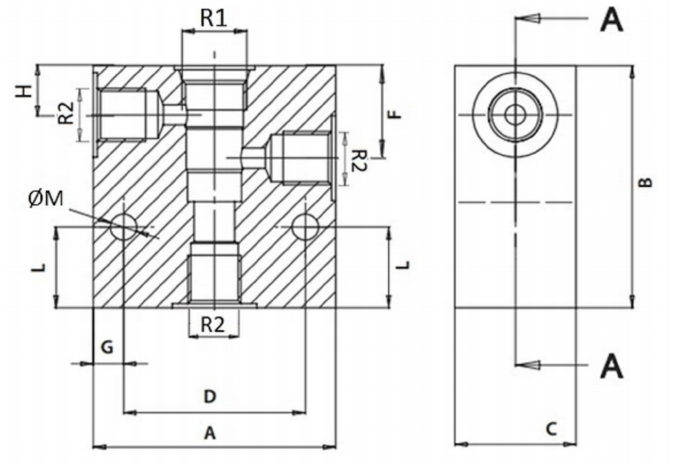 3-vägs ventilhus utan patron 3/8" BSP (SAE 08) – bild 2
