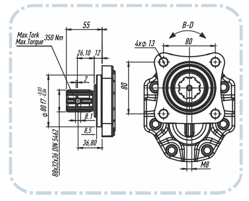 PTO Kugghjulspump med stålhus grupp 35 ISO serie pump 110cc – bild 3