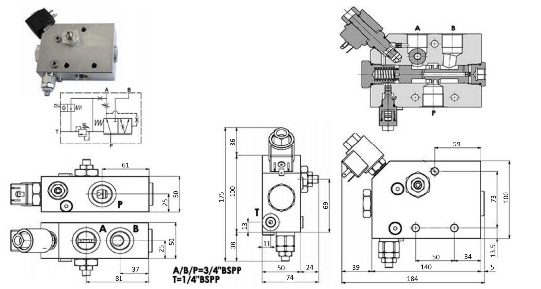 3-vägs hammarventil 3/4" 200 l/min 350 bar 24V – bild 3