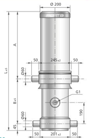 3-stegs enkelverkande teleskopcylinder, Ø95-129mm, slag 3500mm, 200 bar utan fästen – bild 2