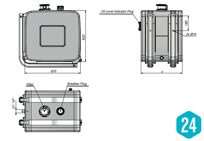 Hydraultank 150 liter med sidmontering och internt filter – bild 2