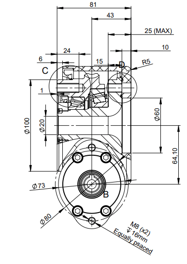 Hydraulisk svängkrans 1:54 utvändig diameter 129mm - 180° – bild 9