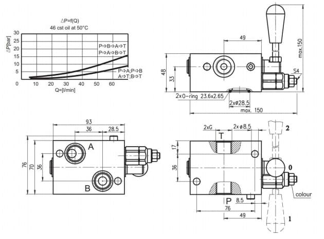 Handmanövrerad riktningsventil dubbelverkande med tryckbegränsningsventil för OMP/OMR/OMH hydraulmotor – bild 3