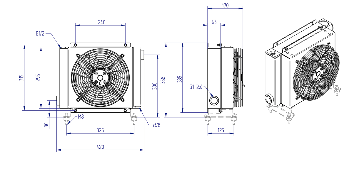 Oesse hydraulisk oljekylare 12 kW 230V, 1" BSP – bild 2