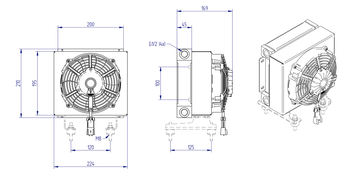 Oesse hydraulisk oljekylare 3,5 kW 12V, 1/2" BSP – bild 2