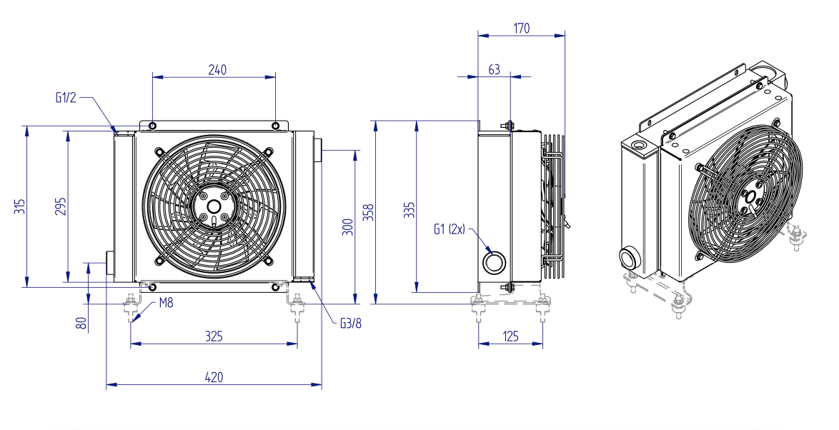 Oesse hydraulisk oljekylare 12 kW 400V, 1" BSP – bild 2