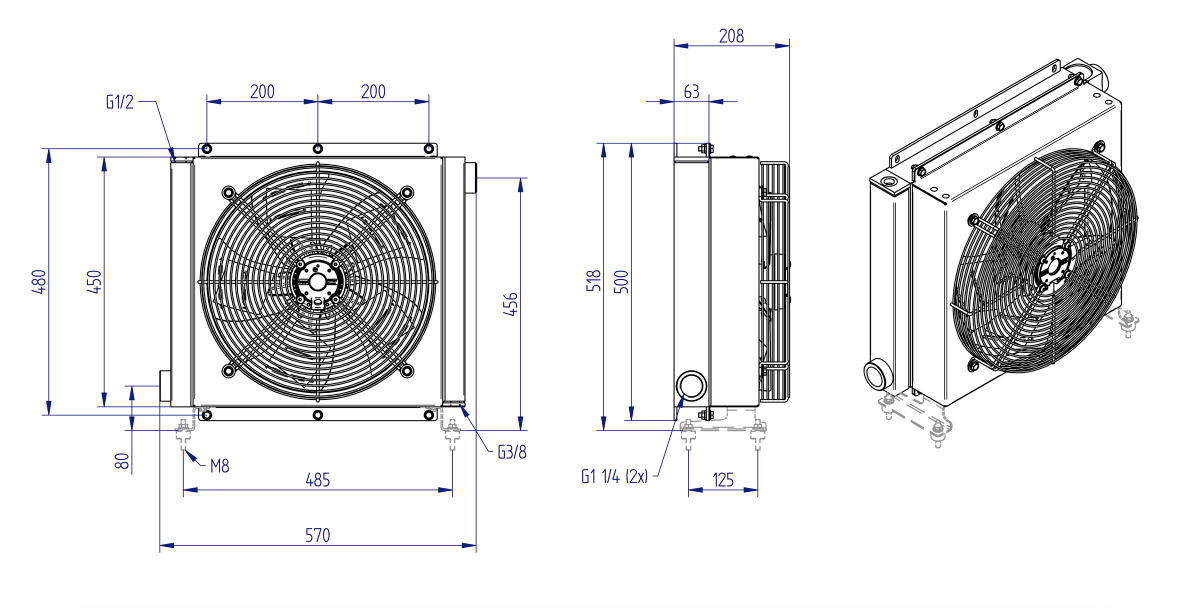 Oesse hydraulisk oljekylare 19 kW 400V, 1 1/4" BSP – bild 2