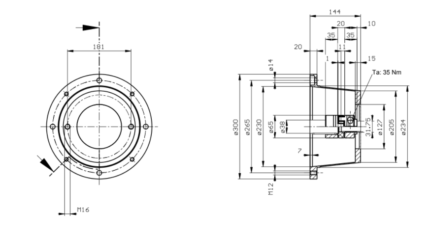 Lanterna SAE-C axel 38mm flänsstorlek 300mm – bild 2