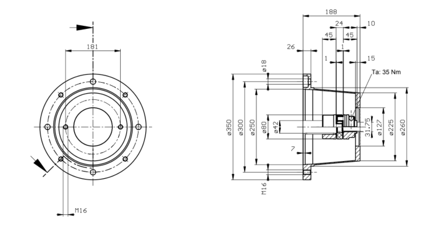 Lanterna SAE-C axel 42mm flänsstorlek 350mm – bild 2