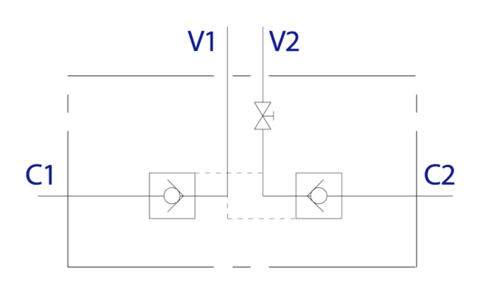 Dubbel styrd backventil med avstängningskran VBPDE 1/4" L C/RUB – bild 2