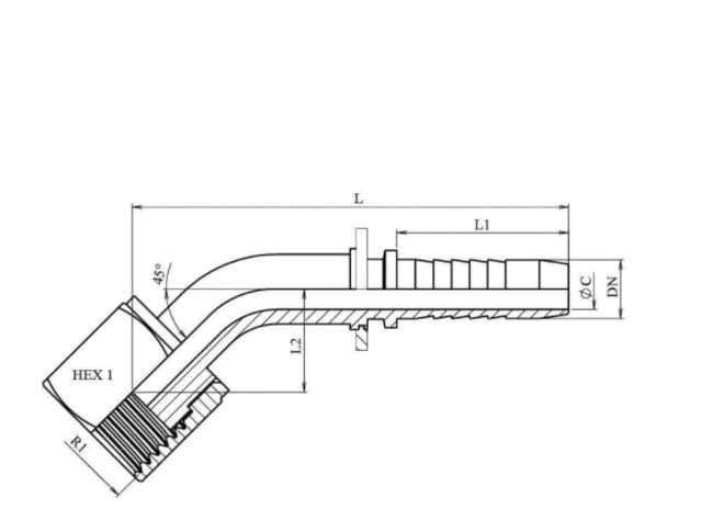 3/8'' DN ORFS 45° koppling 11/16'' 16h UNF – bild 2