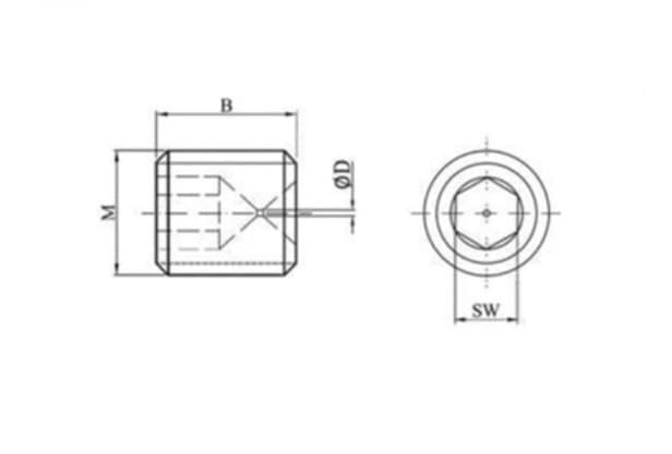 Justeringsskruv med strypning M8x1,25mm 8mm Ø0,6mm – bild 3
