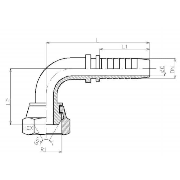 1/2" BSP presskoppling invändig gänga vinklad 90° för 3/8" (DN10) slang – bild 2