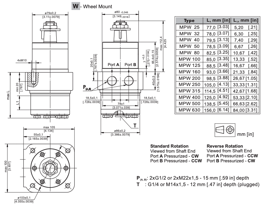 MPWN160KD 160cc hydraulmotor 28,56 mm konisk axel – bild 2