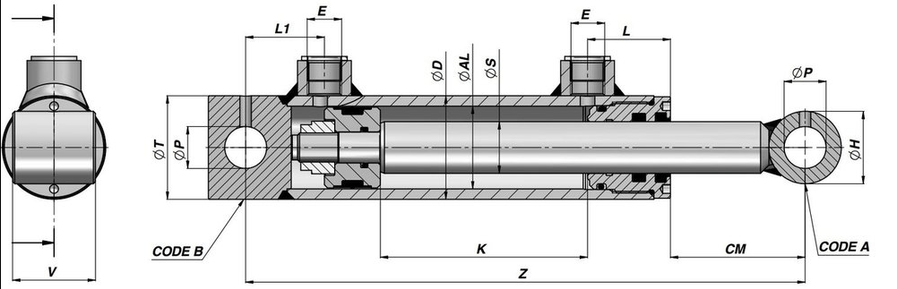 Dubbelverkande cylinder 80x40x400 med fästen (vedklyvarcylinder) – bild 2