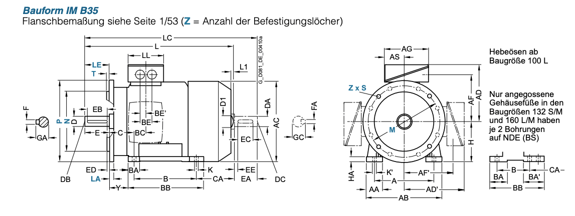 Siemens IE3 Elmotor 3 kW 230/400 Volt Fot-/flänsmontering B3-B5 1500 varv/min – bild 3