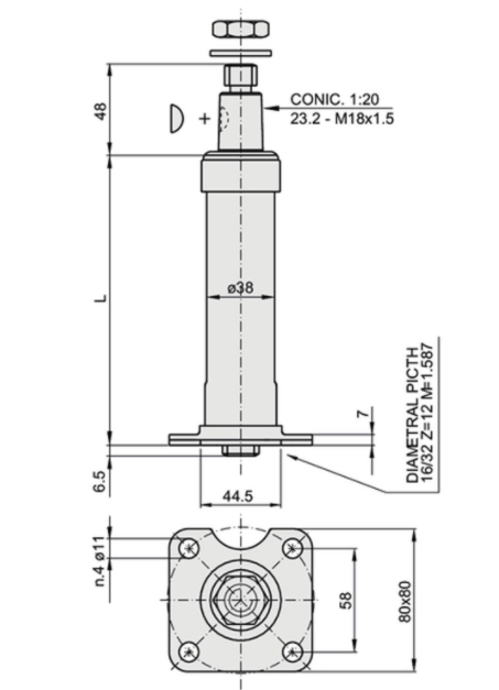 Styrkolumn 150mm 1:20 konisk axel – bild 2