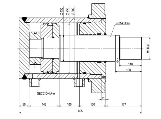Dubbelverkande cylinder 250x130x100mm med frontfläns 100 ton – bild 2