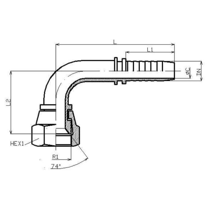 3/4" DN presskoppling JIC 1" 5/16 12h UNF 90º vinklad – bild 2