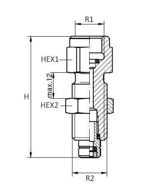 Manometer koppling 1/2" BSP invändig gänga - Minimess skottkoppling utvändig gänga (M16x2) – bild 2