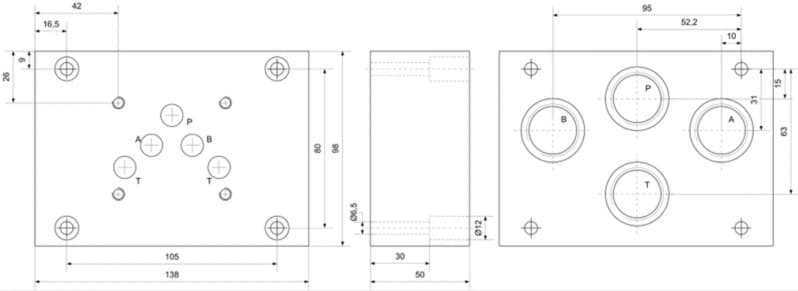 NG10 underblock 3/4" med bakre anslutning 100 l/min Cetop 05 – bild 2