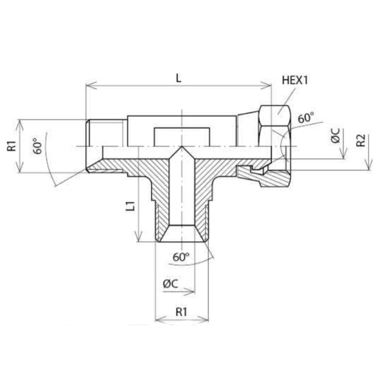 Justerbar T-adapter 1" 1/4 BSP (L-utförande) – bild 2