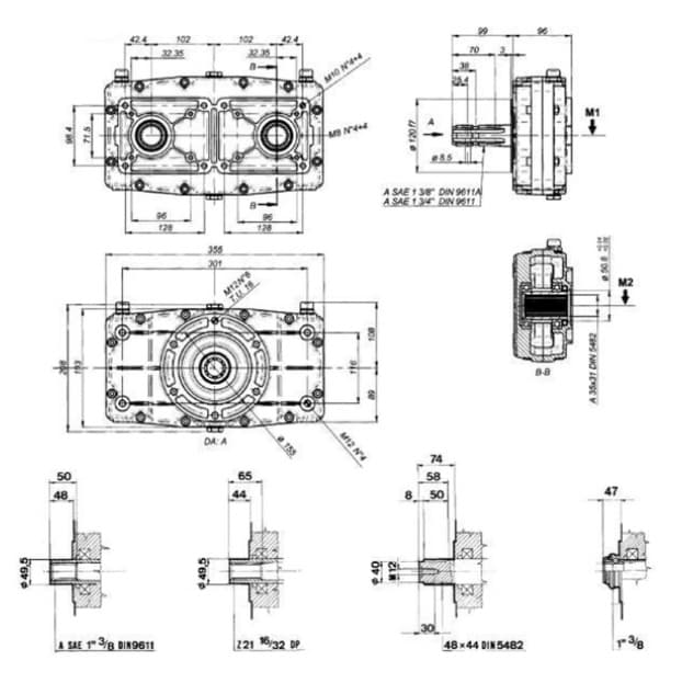 Växellåda GBF-30-D-2 hona 1:2 med 1" 3/8 axel – bild 2