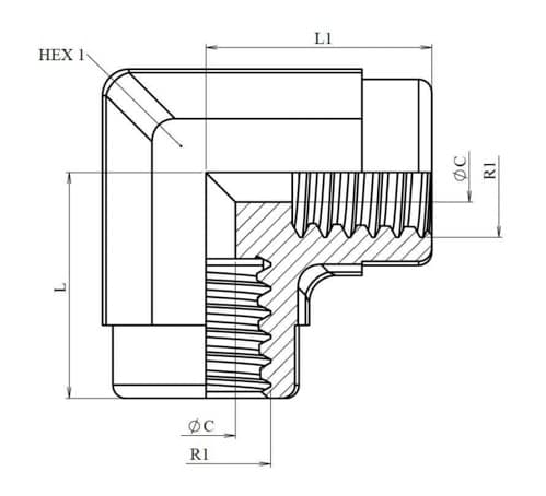 Vinkelkoppling 90º 1" NPT hona – bild 2