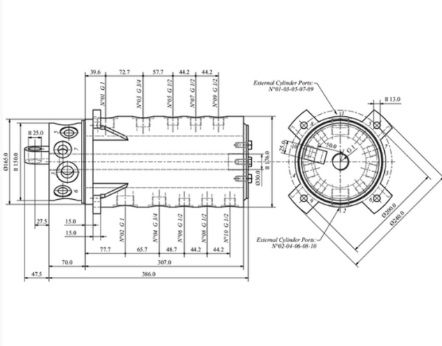 Roterande genomföring RC Ø100mm BSP 2x1" - 2x 3/4" - 6x1/2" – bild 3