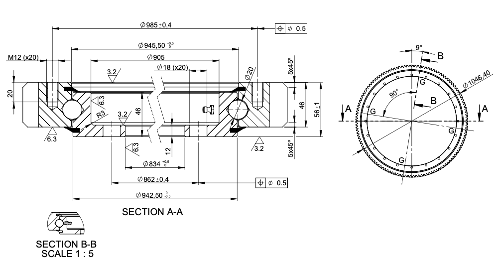 Svängkranslager med utvändig kuggning och ytterdiameter 1050mm – bild 2