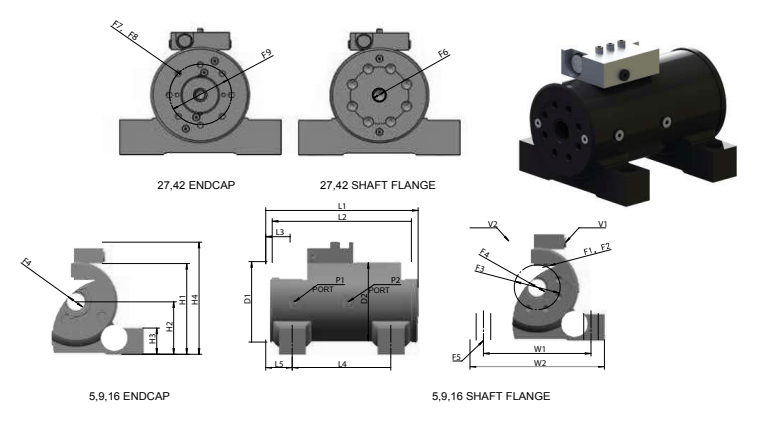 Hydrauliskt roterande ställdon 500Nm 180 grader med fotmontage och bromsventil i stål – bild 2