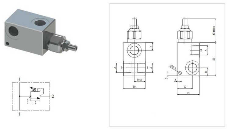 Rostfri enkelverkande säkerhetsventil 1/2'' BSP 60-210 bar – bild 2