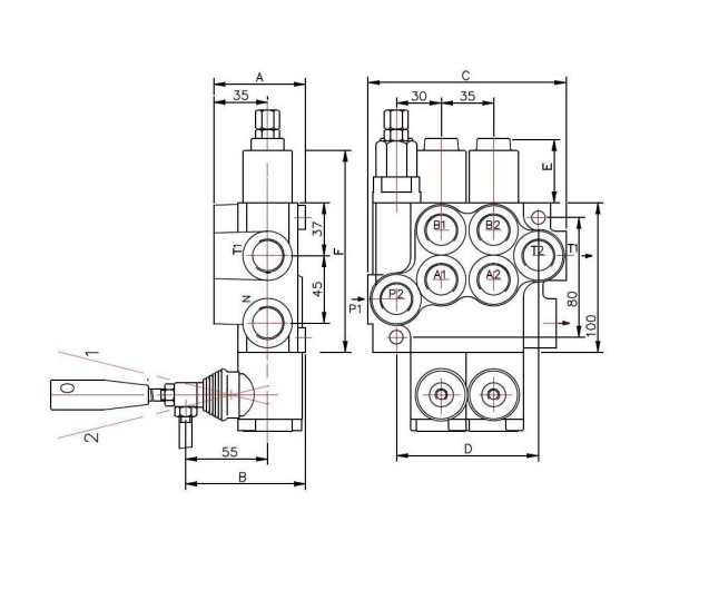 P40 riktningsventil för enkelverkande cylinder 40 L/min handmanövrerad 3/8" BSP – bild 2