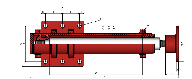 Hydraulisk dubbelverkande stödbenscylinder 70x50x300 med svängbar fot – bild 2