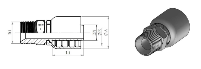 1/4" BSPT presskoppling med utvändig gänga för 1/4" (DN06) slang - inkl. presshylsa – bild 2