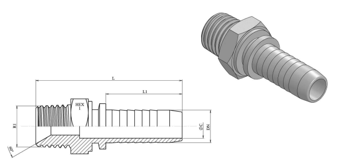 3/8" BSPT presskoppling utvändig gänga för 1/4" (DN06) slang – bild 2