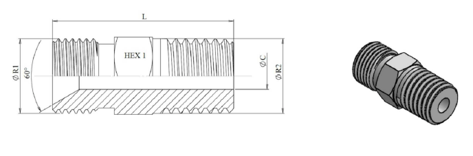 Adapter 1/4" BSP - 1/4" BSPT hane-hane – bild 2
