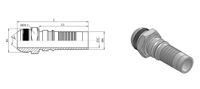 DN 3/4" presskoppling JIC 1"1/16 12h UNF hane – bild 2