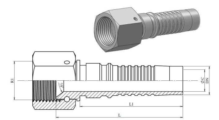 DN 1"1/2 presskoppling JIC 1"7/8 12h UN hona med svivel – bild 2
