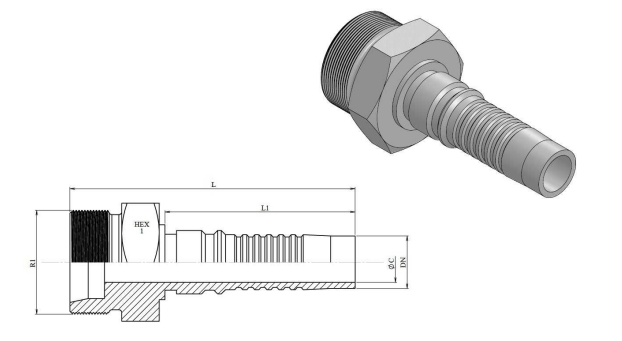 M30X2 (20S) Interlock presskoppling hane för 3/4" (DN19) slang – bild 2