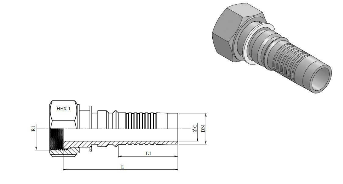 3/4'' DN koppling 1"3/16 12h UNF hona med överfallsmutter – bild 2