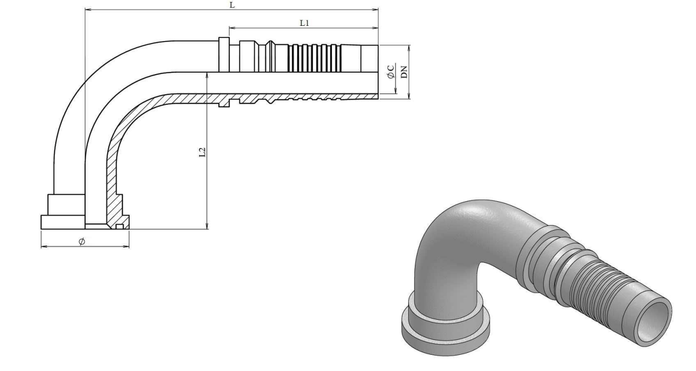 1" DN interlock presskoppling 90º SAE 44,5 mm 3000 PSI – bild 2