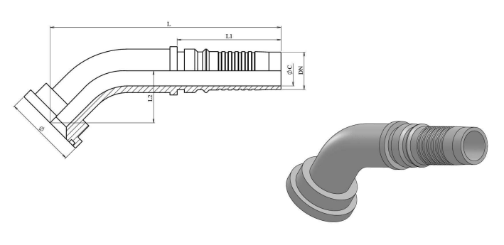 1"1/4 DN interlock presskoppling 45° SAE 60,3 mm 3000 PSI – bild 2