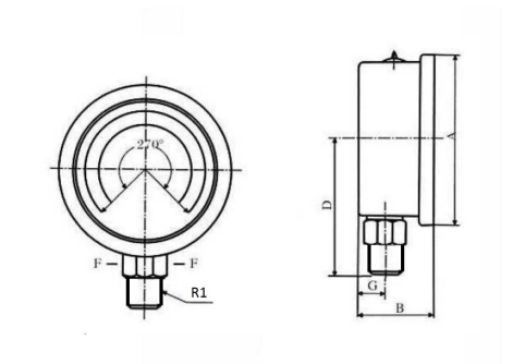 Manometer med nedre anslutning 100 mm, fylld med glycerin, 1/2" NPT, 0-250 bar – bild 2
