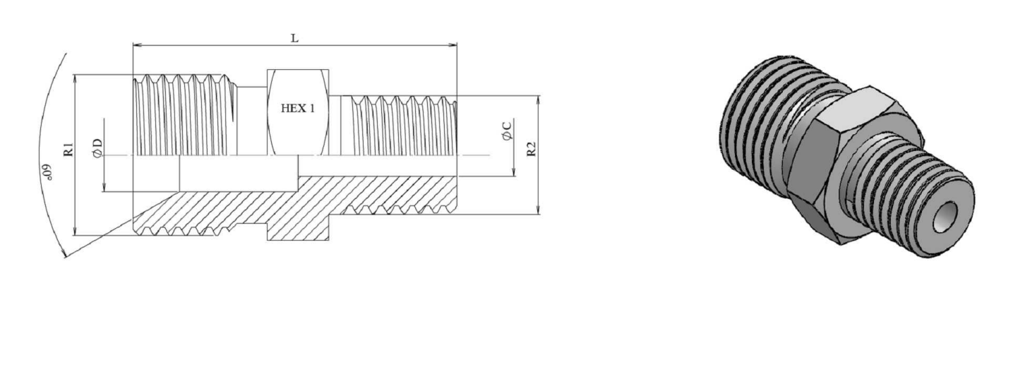 Adapter 1/2" BSP - 1/4" BSPT hane-hane – bild 2