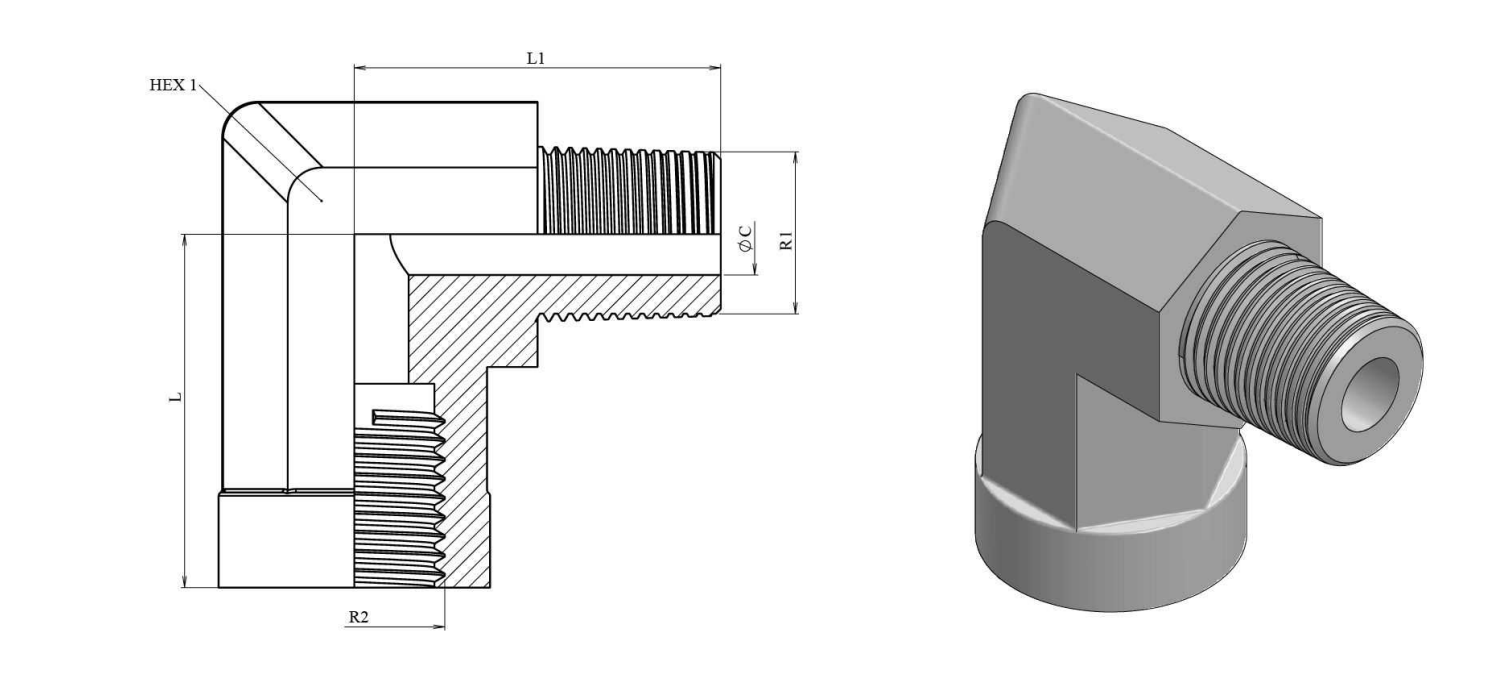 Vinkelkoppling 90º 3/4" BSPT - 3/4" BSP hane - hona – bild 2