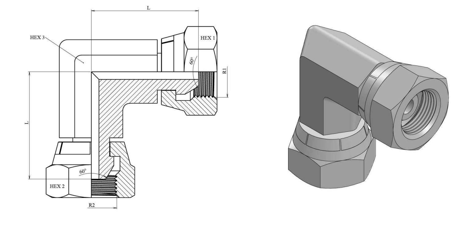 Vinkelkoppling justerbar 90º 1/2" BSP hona med svivel – bild 2